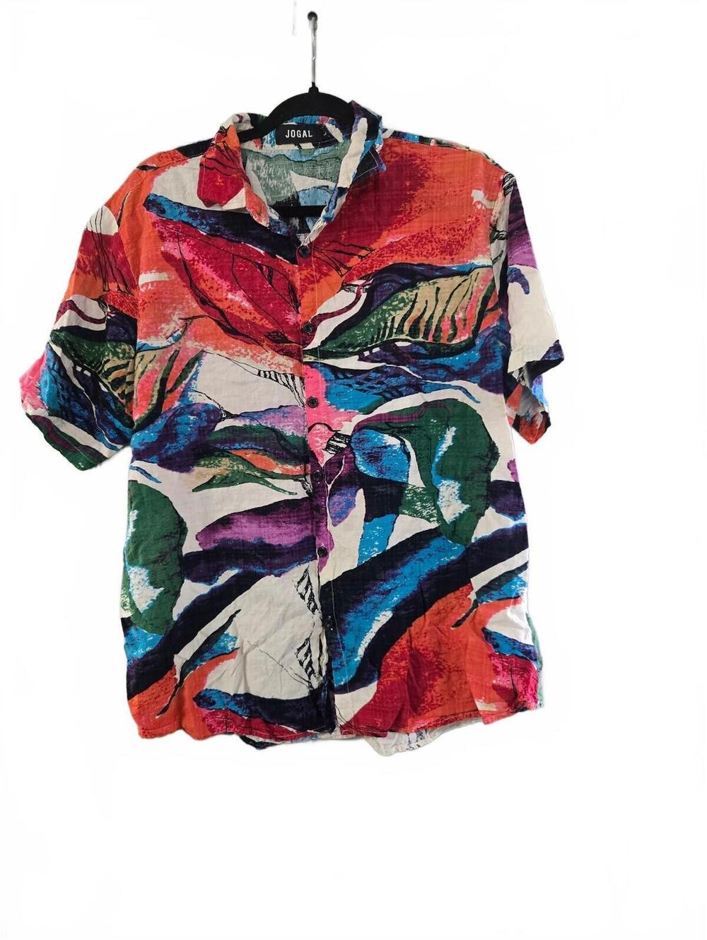 Jogal Men's Colorful Abstract Print Short Sleeve Shirt Size L